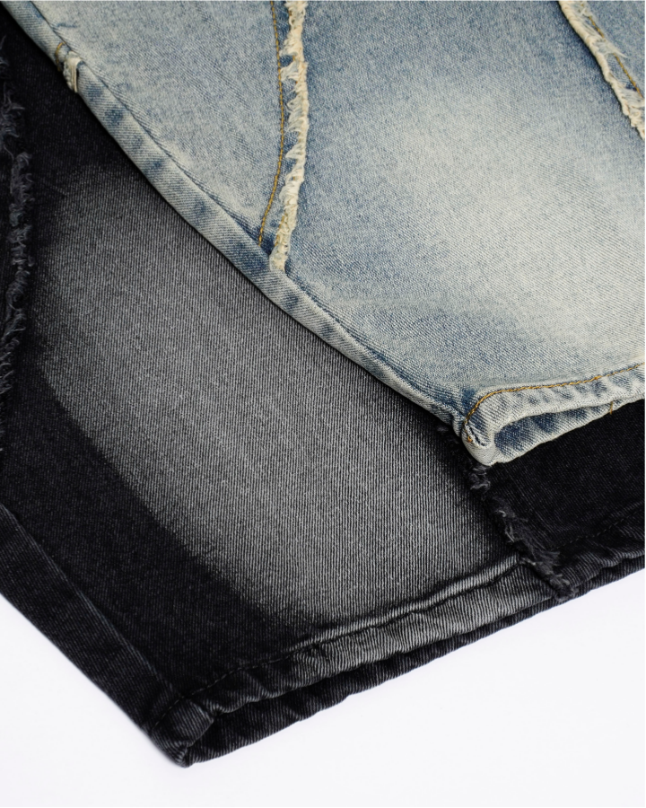 Distressed Wide-Leg Patchwork Jeans