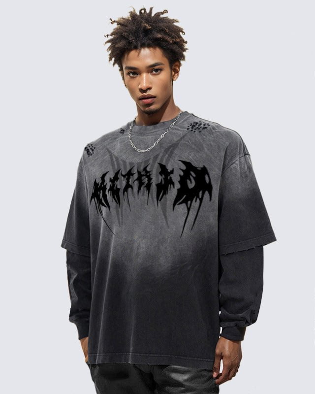 GRYFT Gothic Logo Distressed Oversized T-Shirt