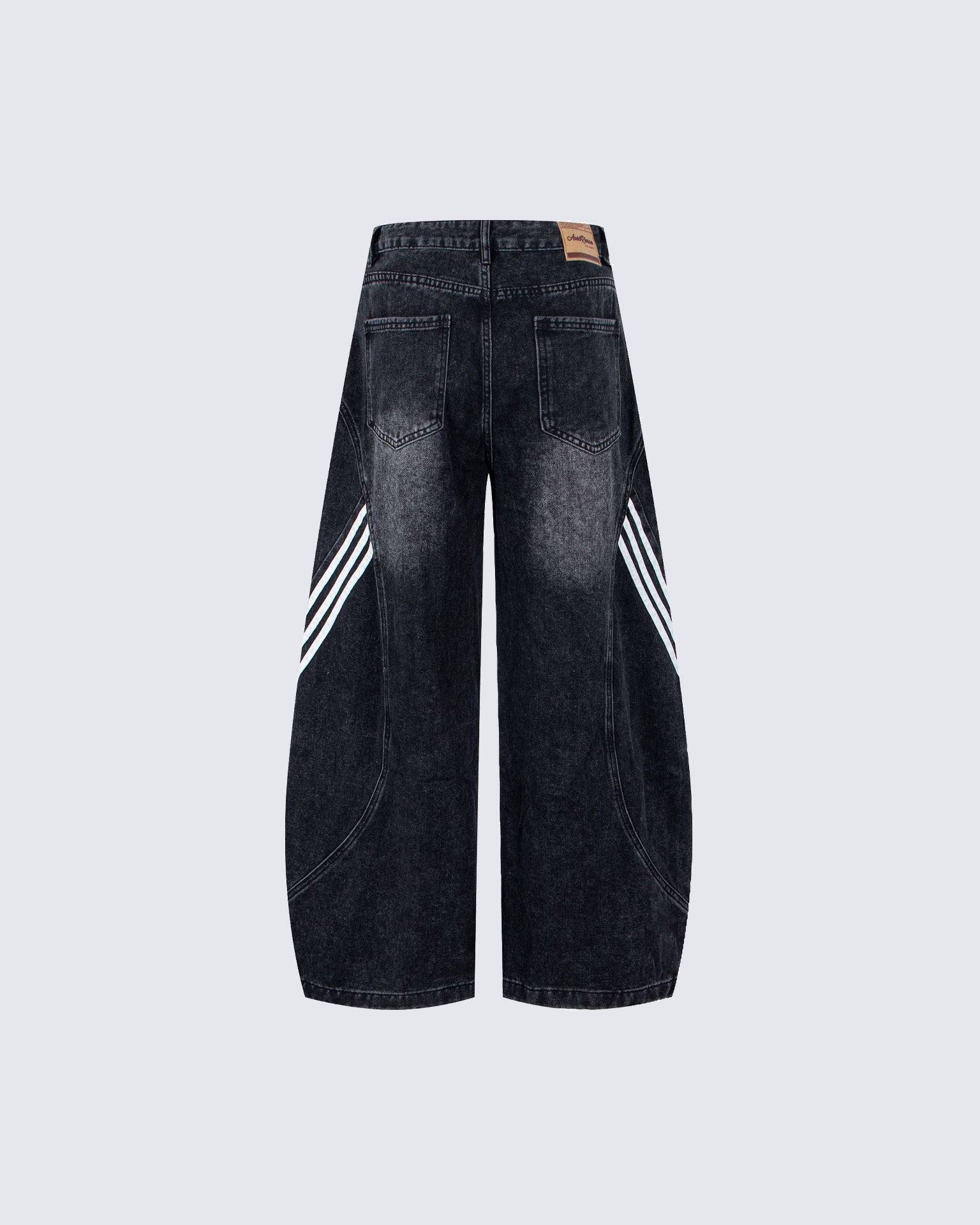 Striped Panel Washed Denim Pants