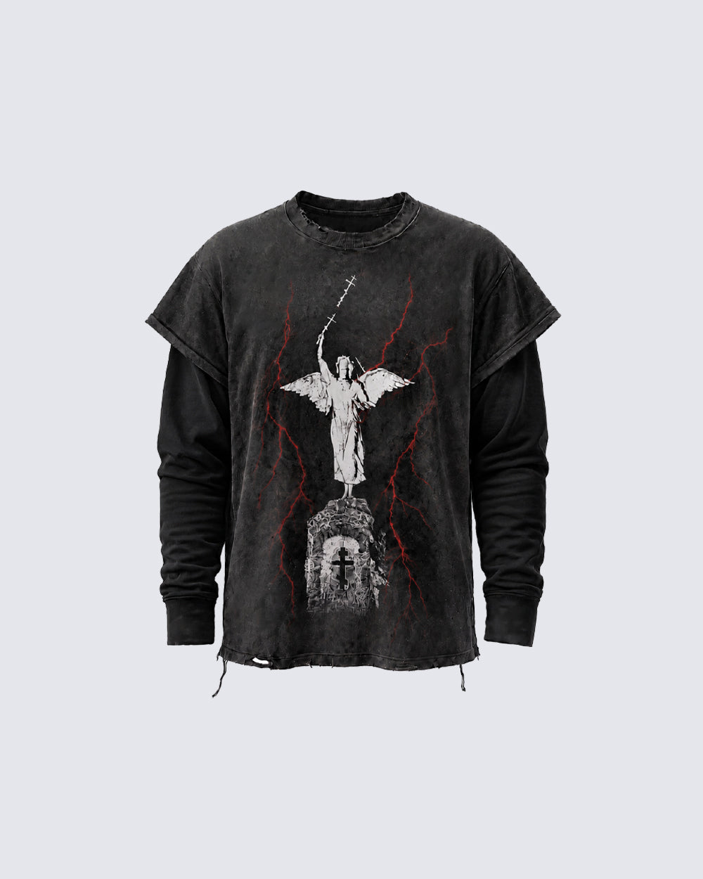 GRYFT Distressed Angel Cross Graphic Layered T-Shirt