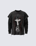 GRYFT Distressed Angel Cross Graphic Layered T-Shirt