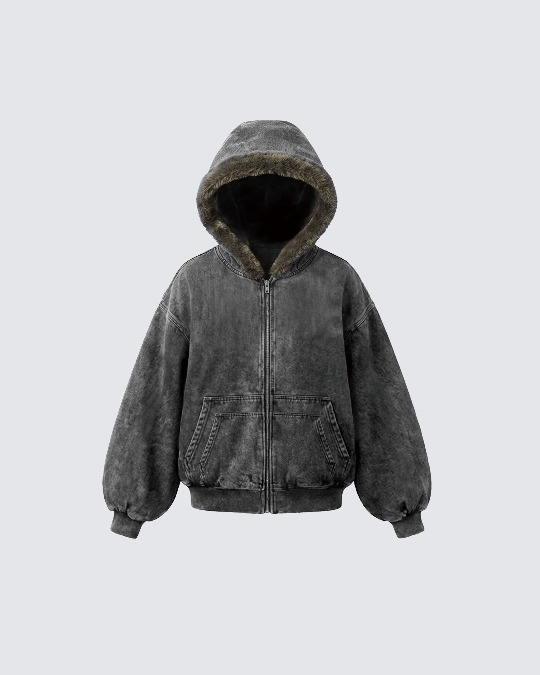 Cropped-Boxy Hoodie in Stone-Washed Cotton