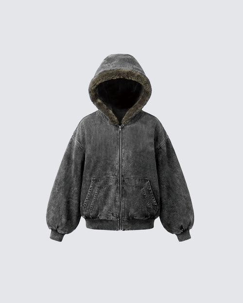 Cropped-Boxy Hoodie in Stone-Washed Cotton