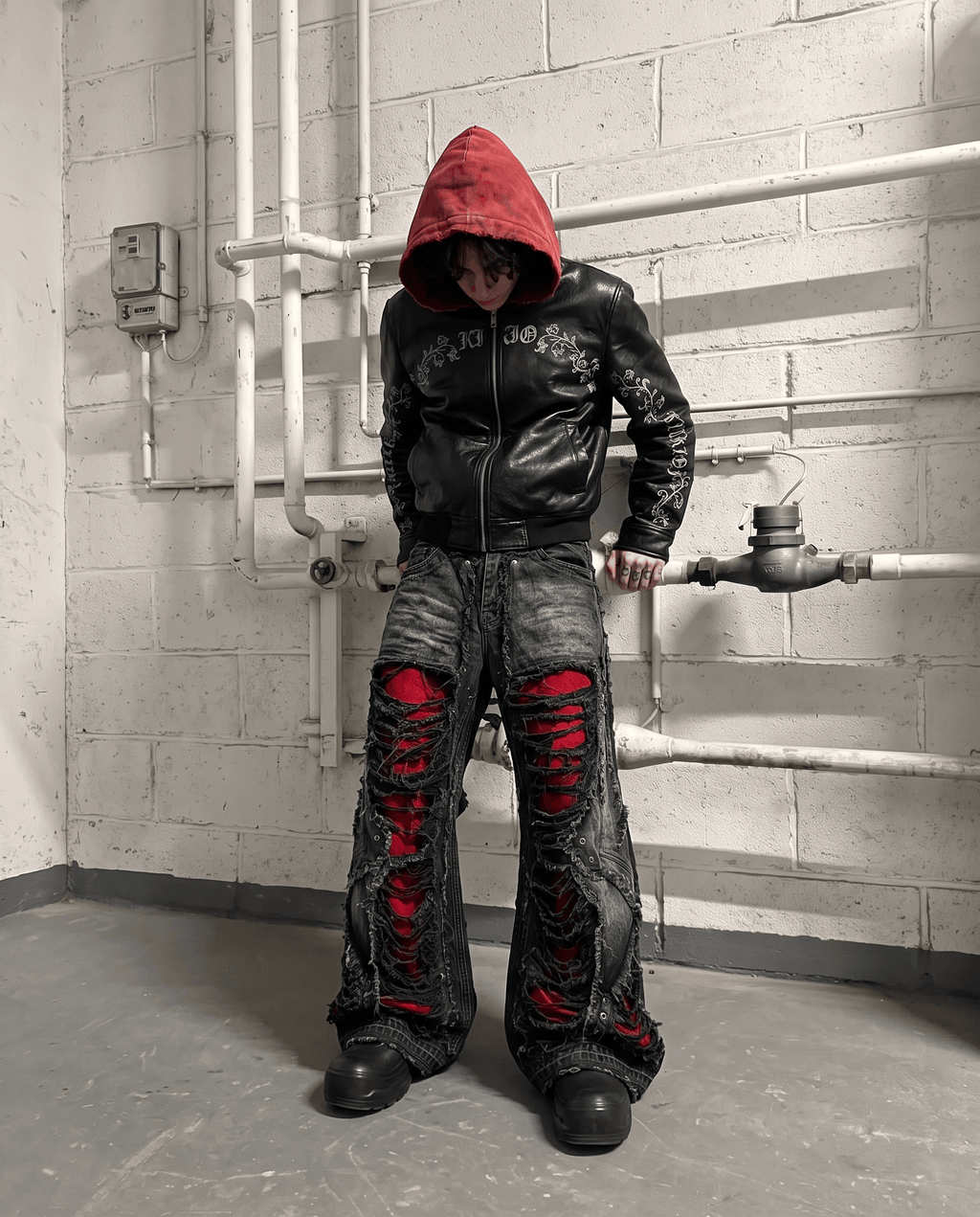 GRYFT RED RUST Series | Vintage Leather Hooded Bomber Jacket