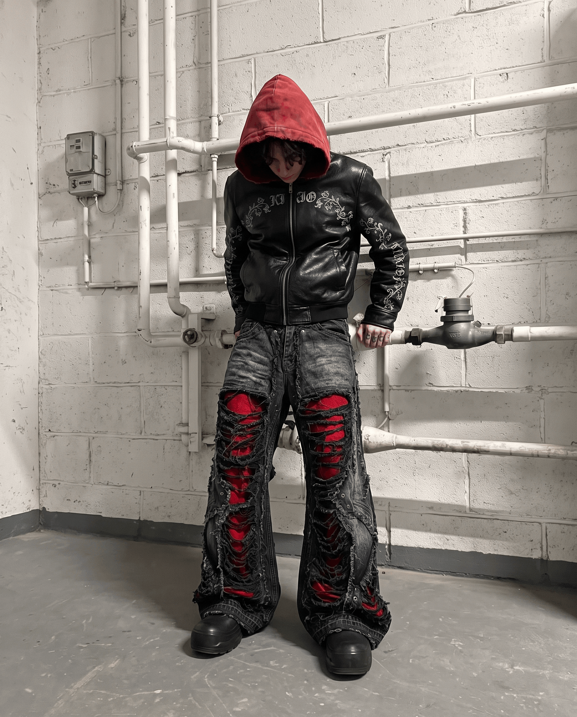 GRYFT RED RUST Series | Vintage Leather Hooded Bomber Jacket
