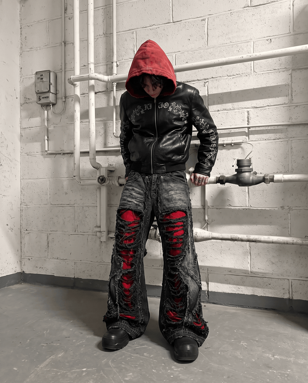 GRYFT RED RUST Series | Distressed Wide Leg Jeans