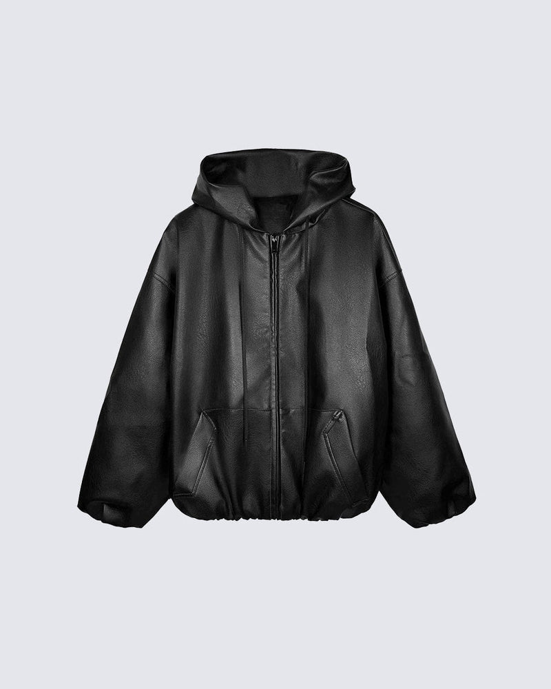 Oversized PU Leather Hooded Jacket
