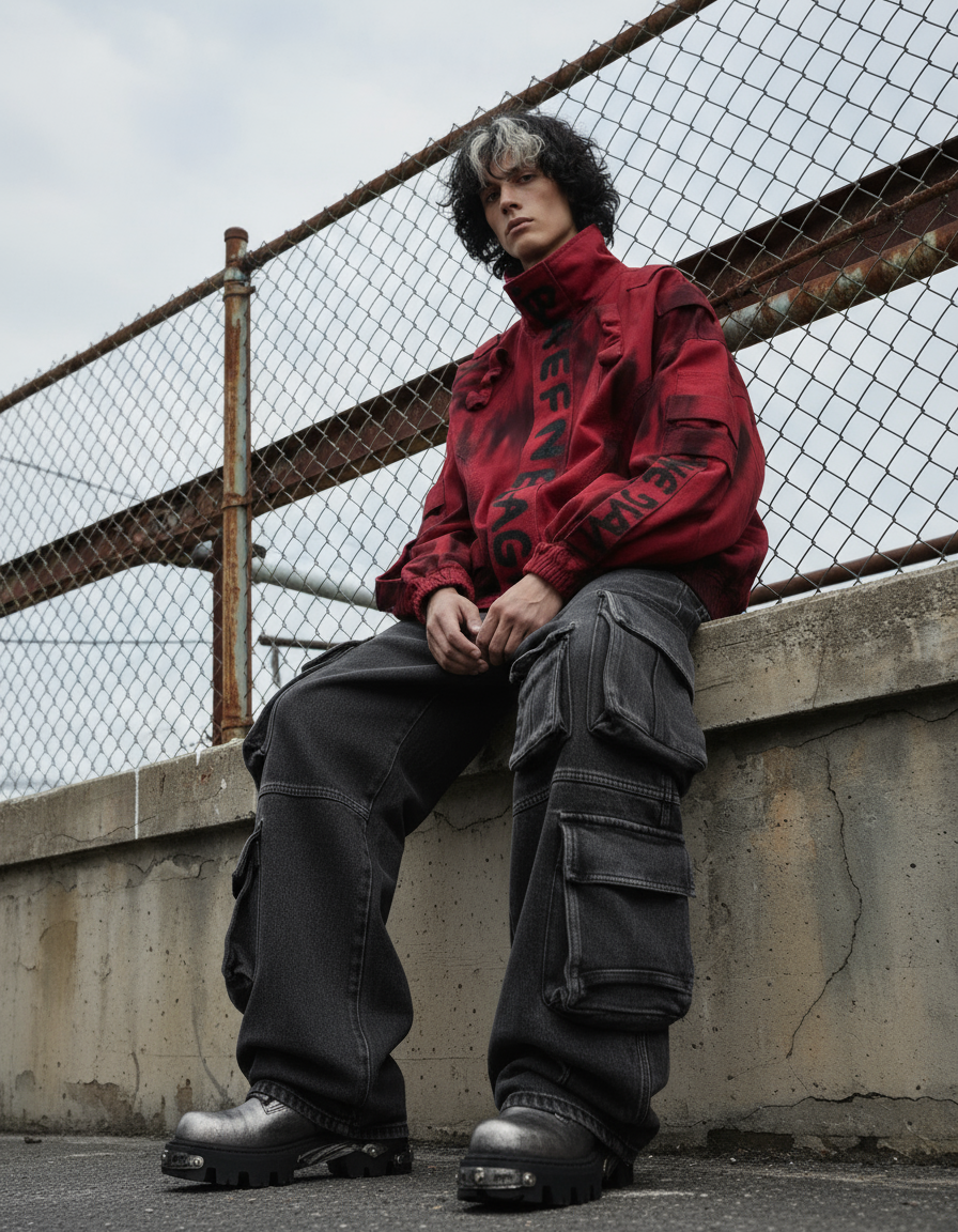 Graffiti Print Oversized Red Jacket