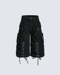 Distressed Cargo Wide-Leg Pants with Straps
