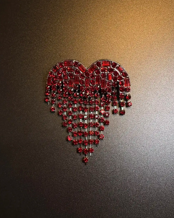 Red Crystal Heart Fringe Brooch