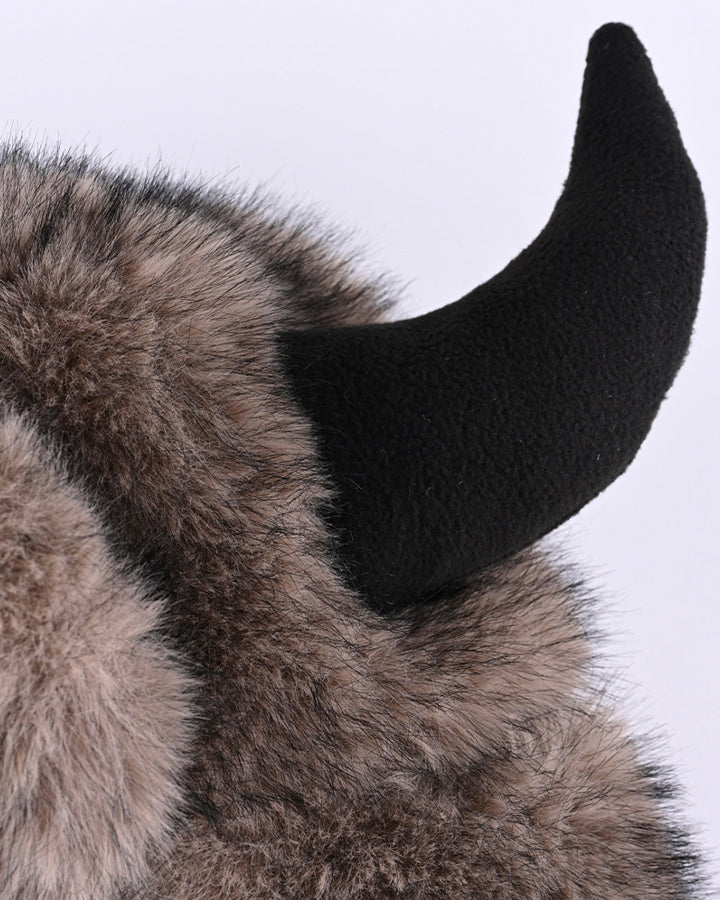 Horn Faux Mink Fur Trapper Hat