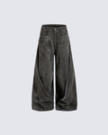 GRYFT Retro Washed Curved Panel Wide-Leg Jeans