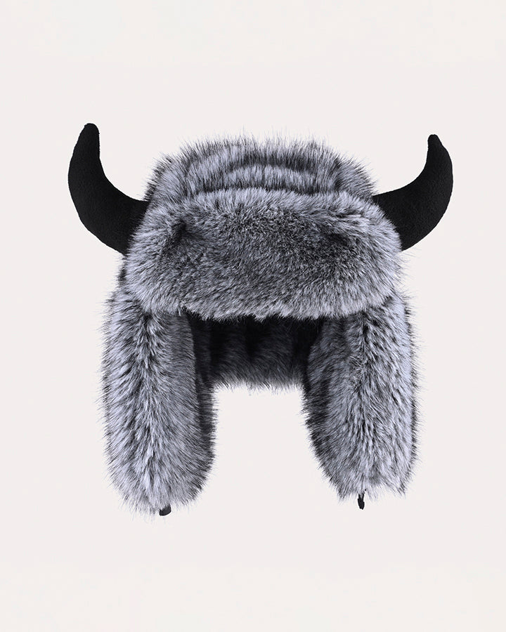 Horn Faux Mink Fur Trapper Hat