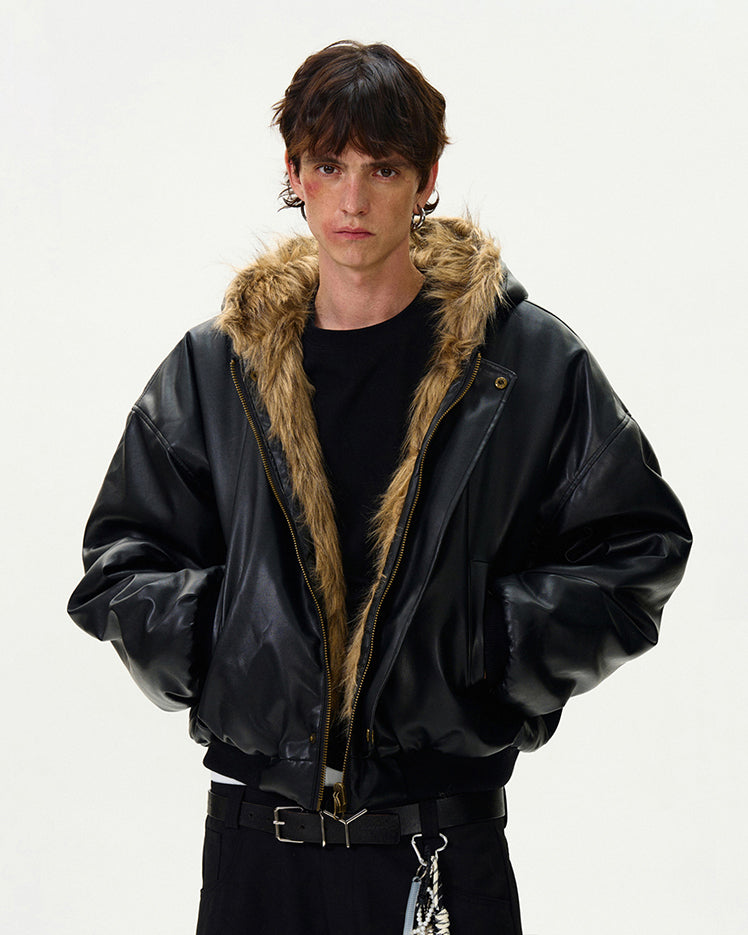 American Retro Reversible Thick Eco PU Leather Jacket