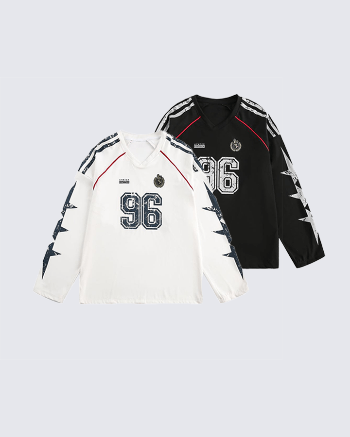 Vintage 96 Print Long Sleeve Streetwear Jersey