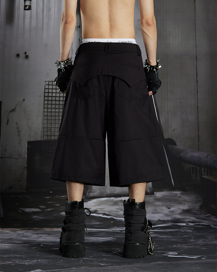 Dark Avant Garde Deconstructed Metal Buckle Suit Shorts