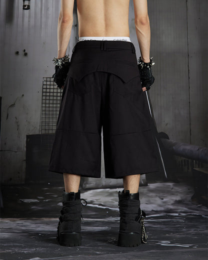 Dark Avant Garde Deconstructed Metal Buckle Suit Shorts