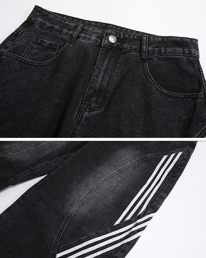 Washed Side Stripe Panel Denim Pants