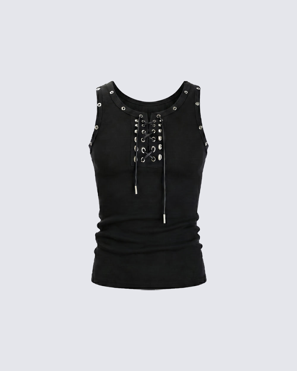 American Punk Lace-Up Rivet Tank Top New