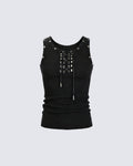 American Punk Lace-Up Rivet Tank Top New