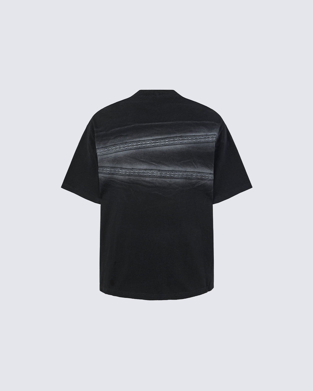 New Dark Gothic Lace Stripe Washed Boxy Tee