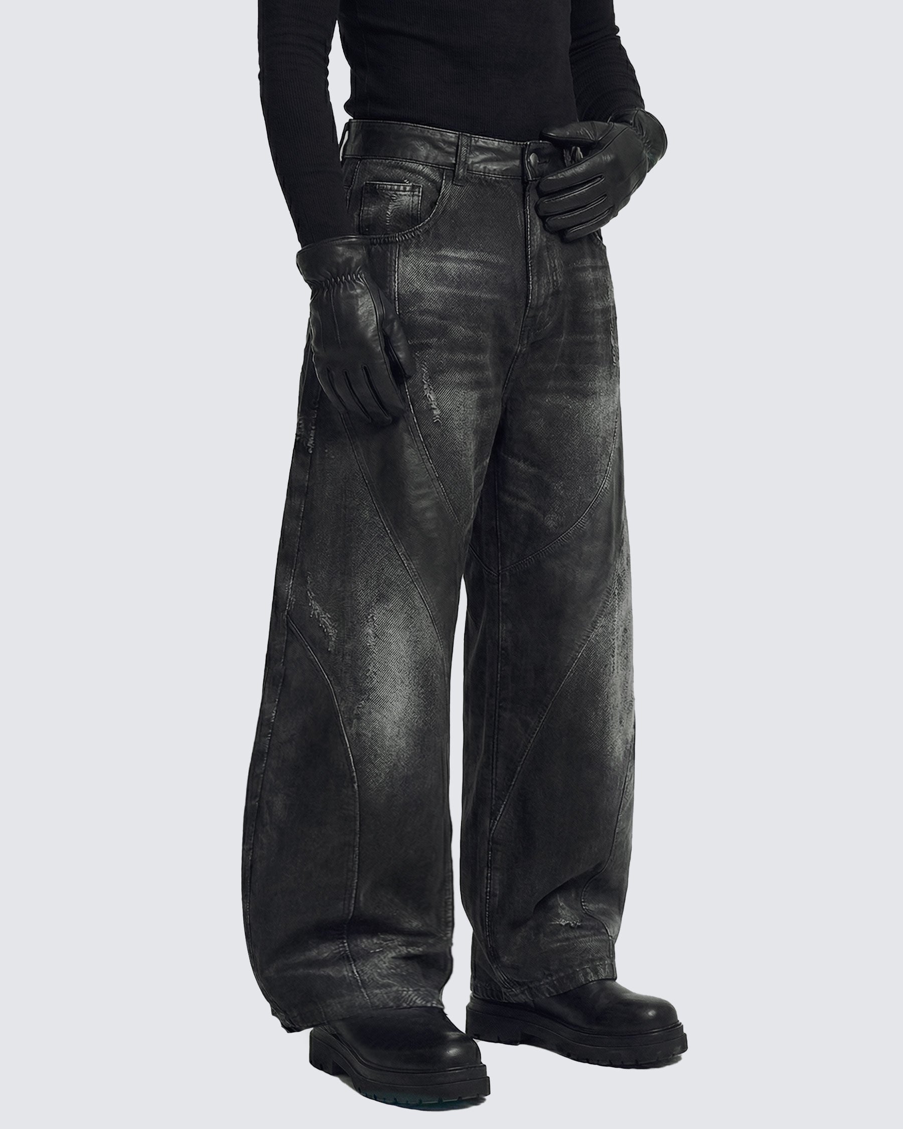 LOW SATURATION-Washed Wide-Leg Denim Pants