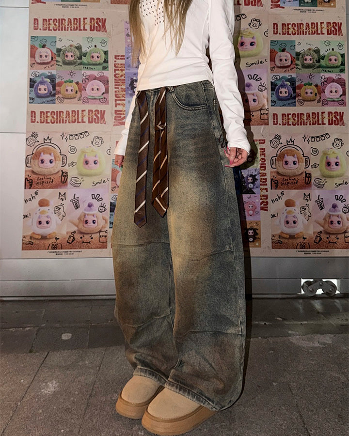 Tie Detail Wide Leg Denim Pants