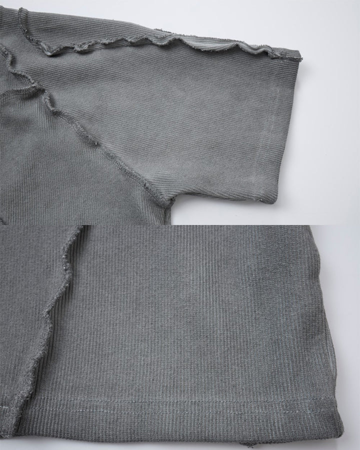 Dark Washed Deconstructed Seam Short Sleeve T-Shirt