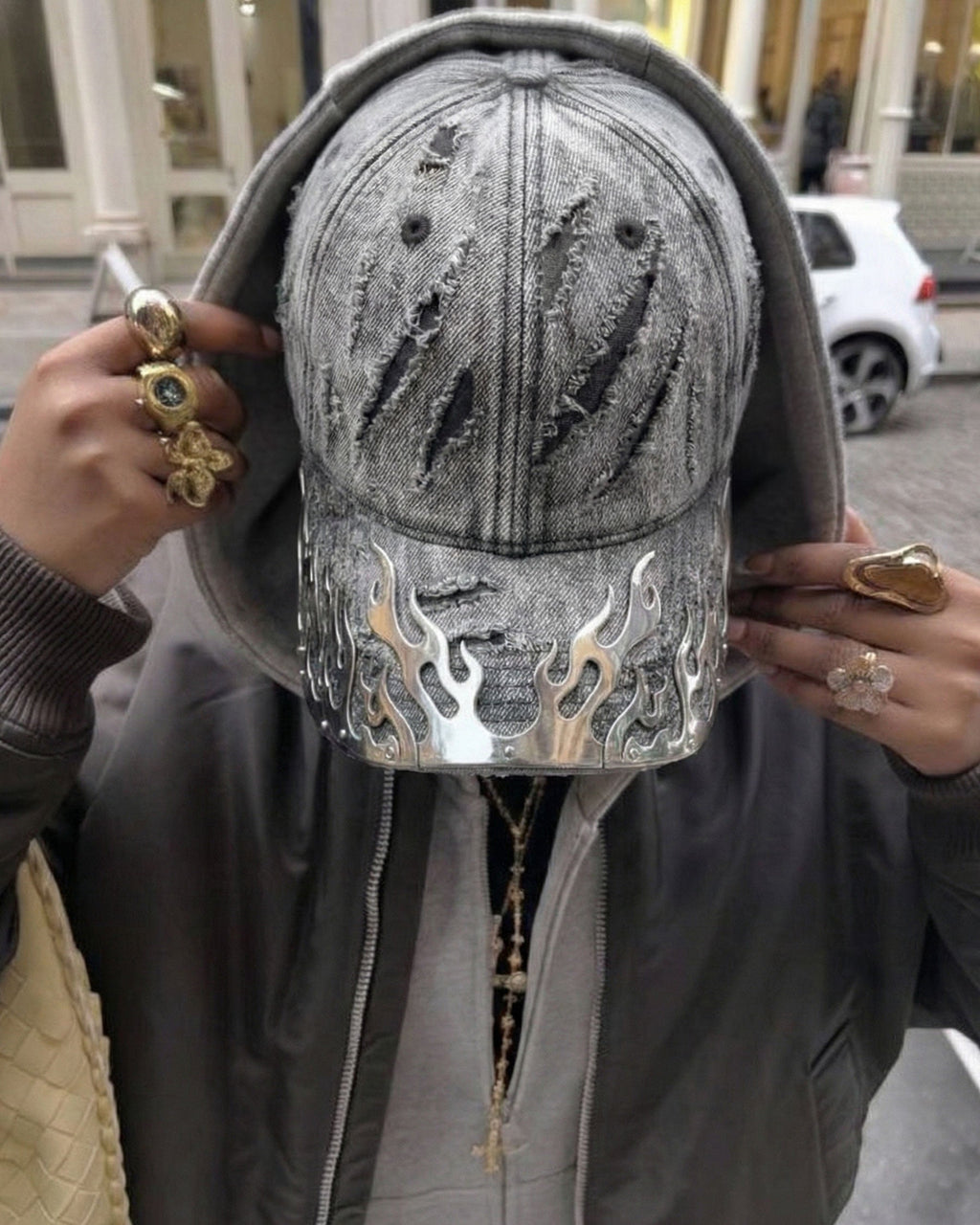 GRYFT-Post-Apocalyptic Flame Metal Denim Cap