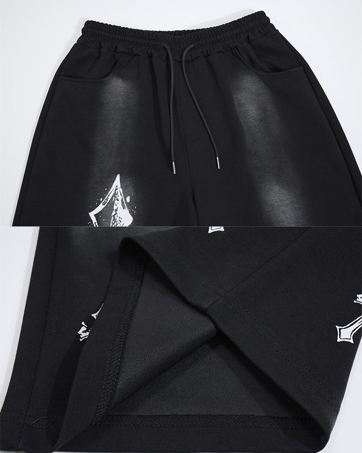 GRYFT Gothic Washed Cross Graphic Wide-Leg Pants