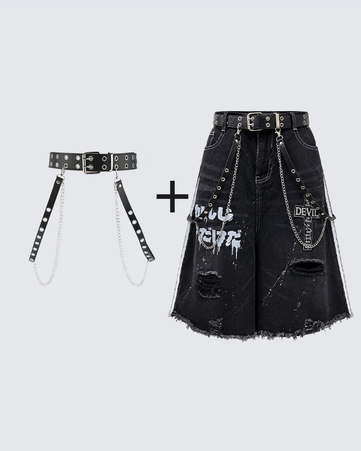 New Dark Gothic Distressed Denim Shorts