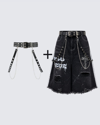 New Dark Gothic Distressed Denim Shorts
