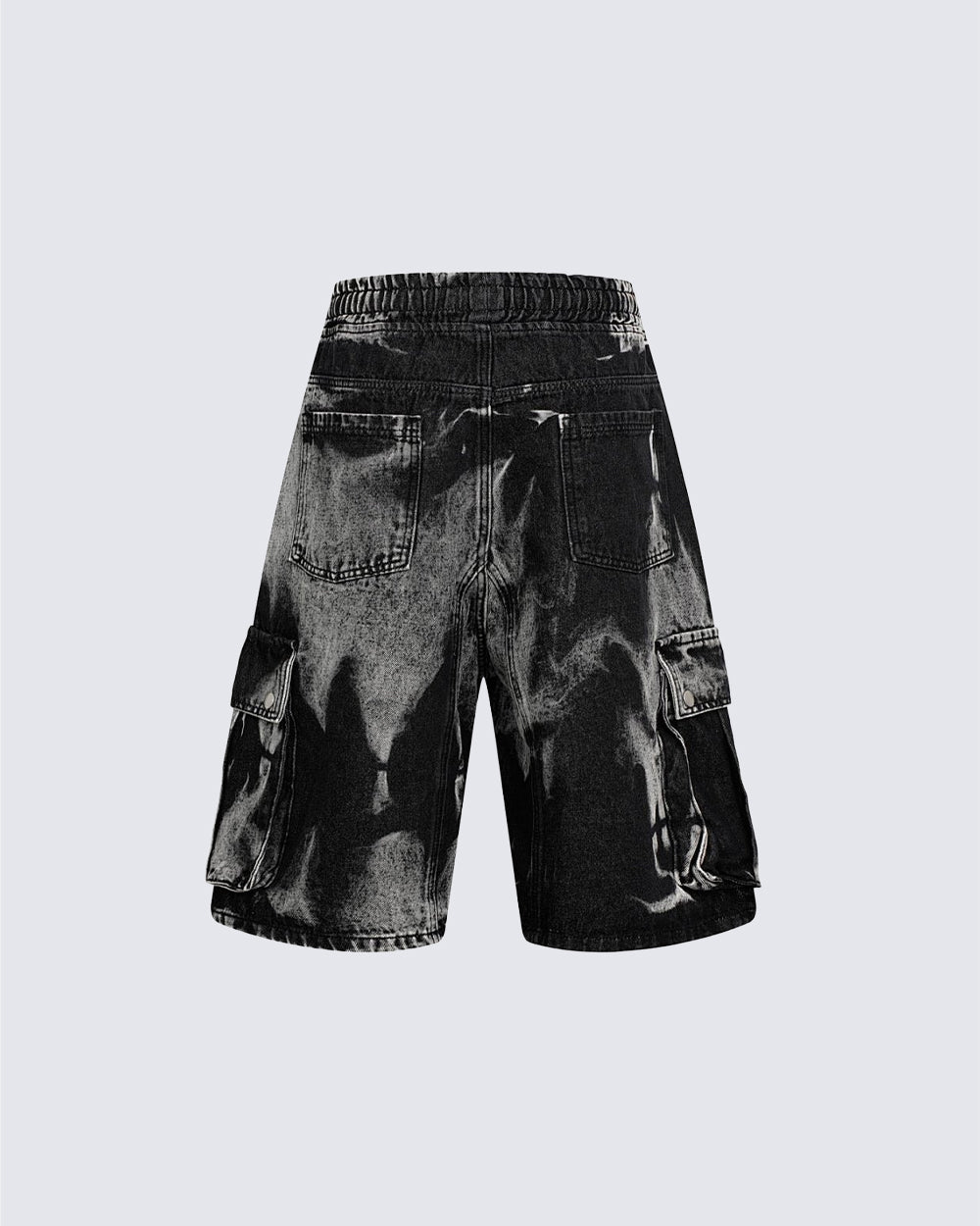 GRYFT Utility Dark-Wash Drawstring Cargo Wide Denim Shorts