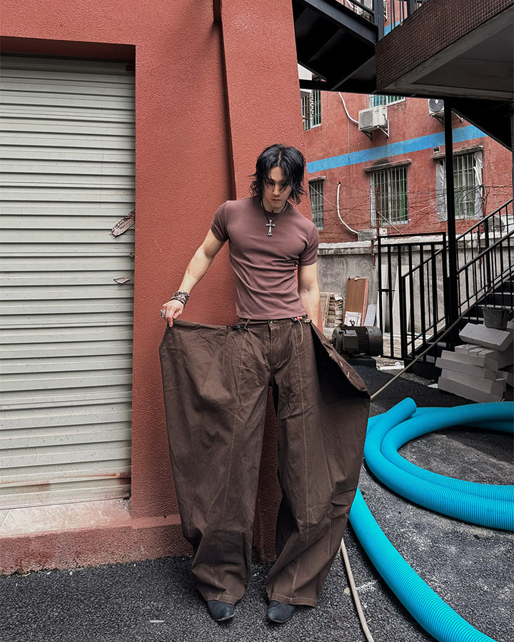 Deconstructed Double-Layer Panel Pants