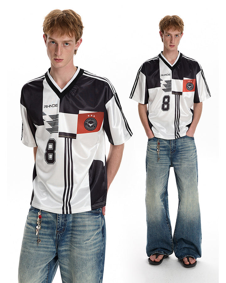 Black White Varsity Number Soccer Jersey Tee