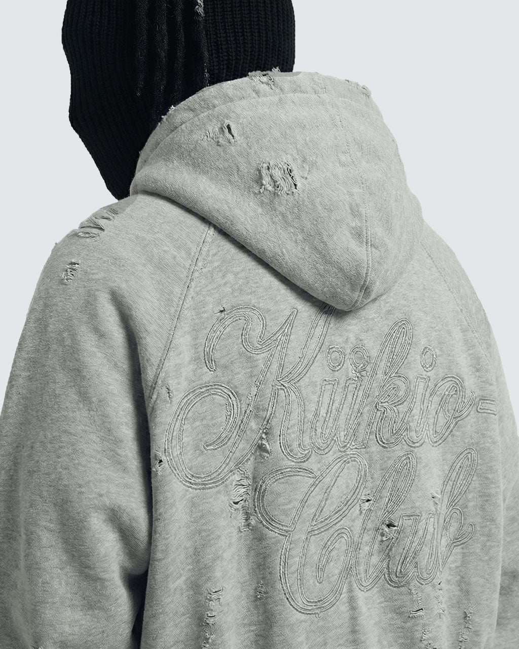 LOW SATURATION-Distressed Cropped Zip-Up Hoodie