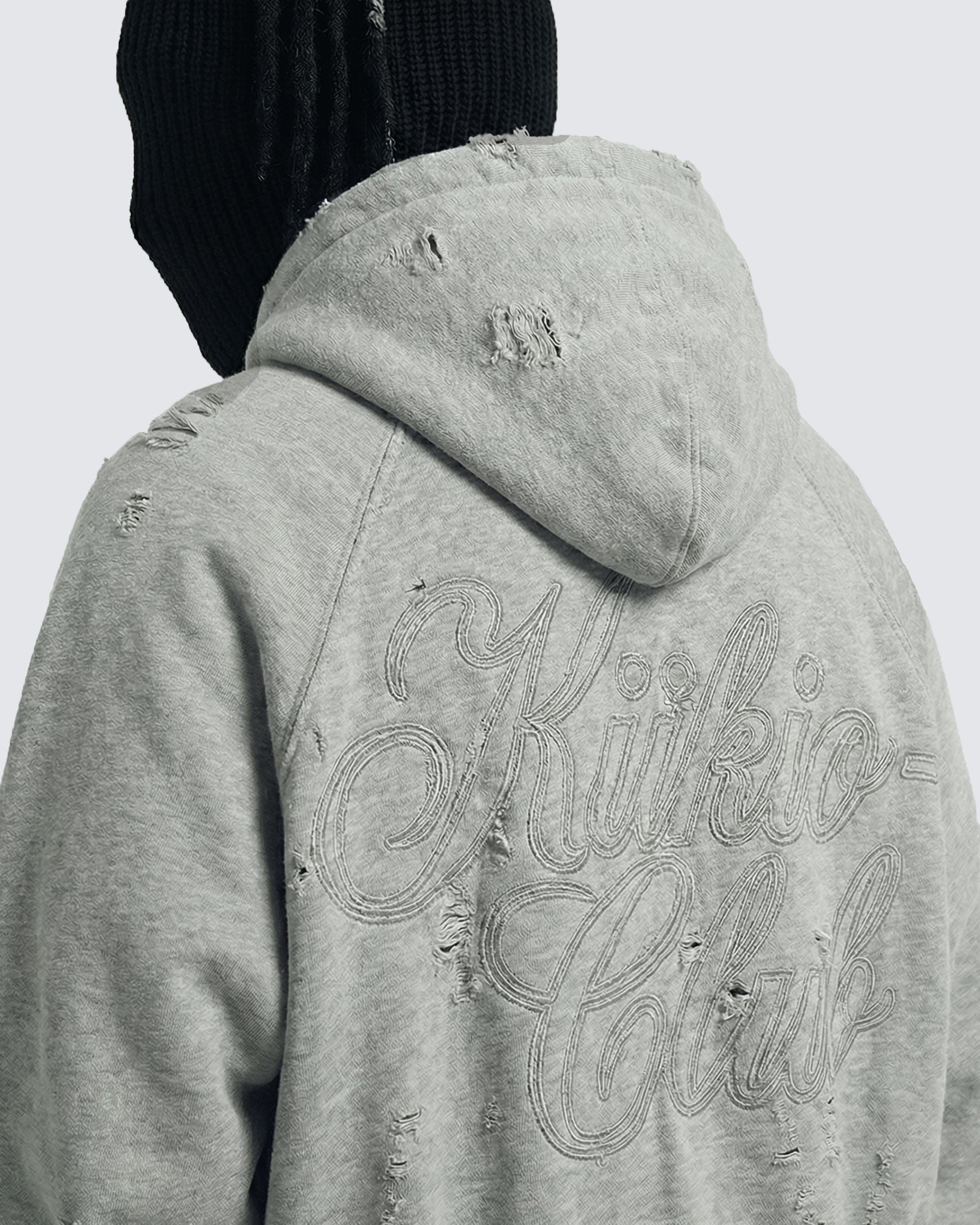 LOW SATURATION-Distressed Cropped Zip-Up Hoodie