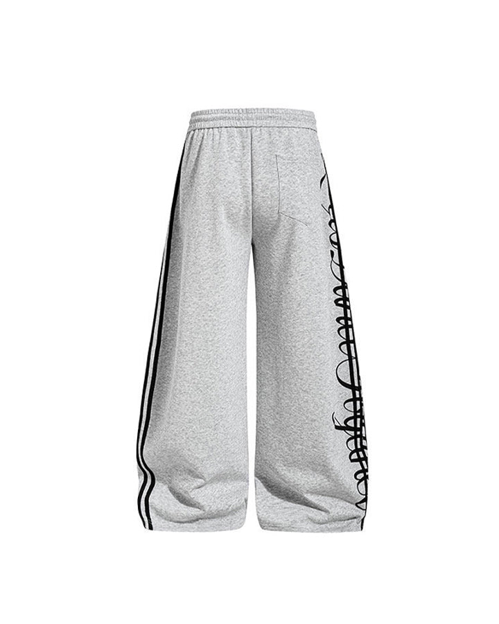Curved Script Stripe Wide-Leg Sweatpants