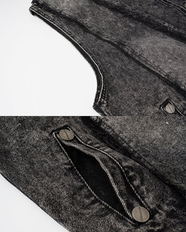 Dark Washed Button Pocket Sleeveless New Denim Vest