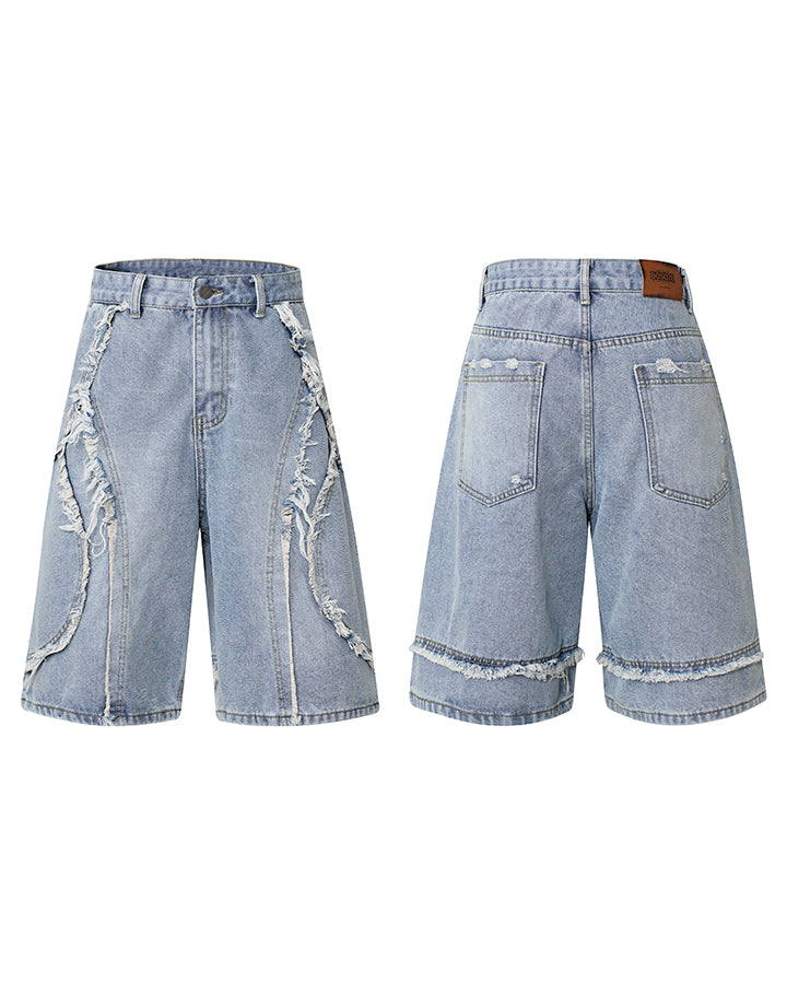 GRYFT Vintage Raw-Edge Straight Denim Shorts