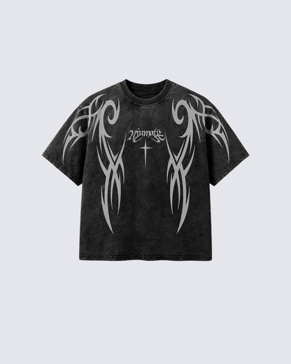 Retro Distressed Washed Design Printed Short-Sleeved T-Shirt