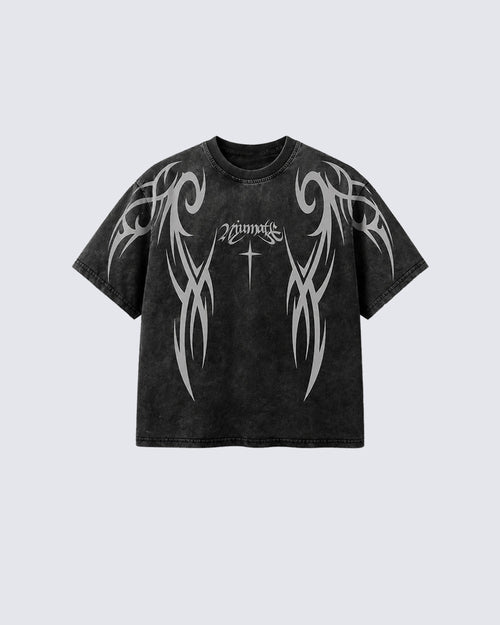 Retro Distressed Washed Design Printed Short-Sleeved T-Shirt