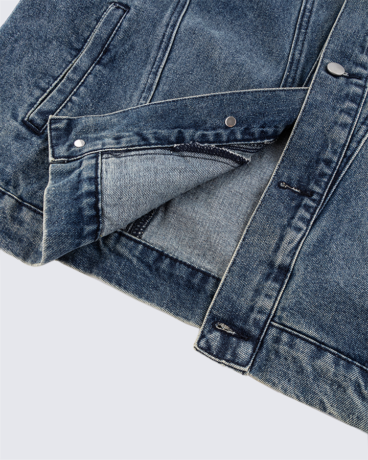 Leather Patch Studded Denim Vest
