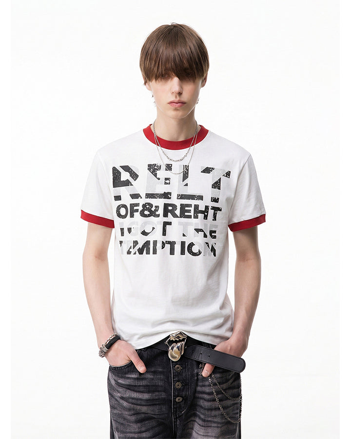 American Vintage Contrast Ringer Graphic T-Shirt New