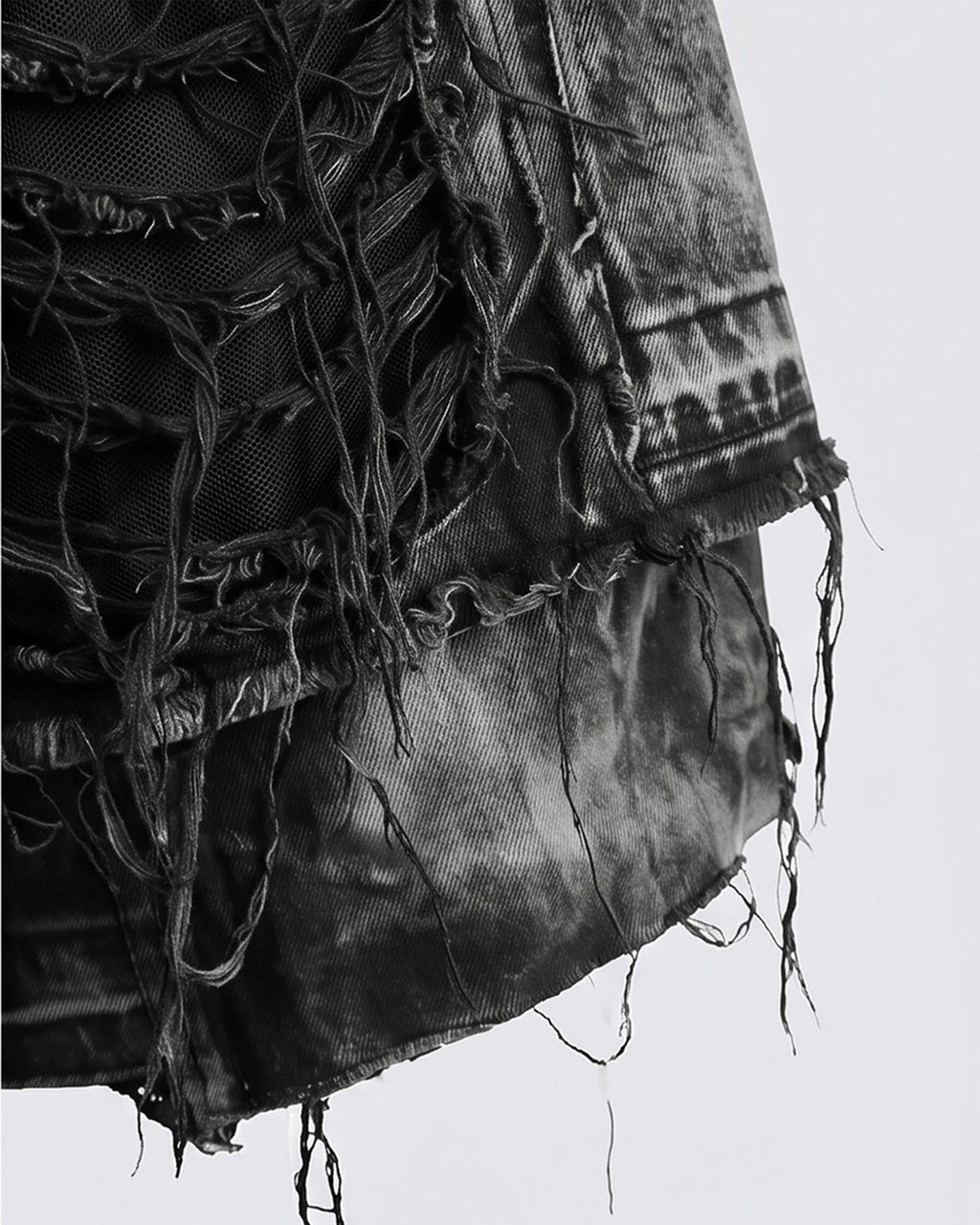 GRYFT-Distressed Washed Layered Denim Shorts New