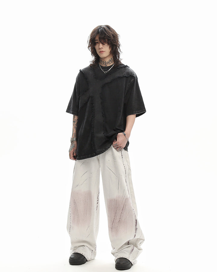 New Vintage Gothic Frayed Cross Graphic T-Shirt