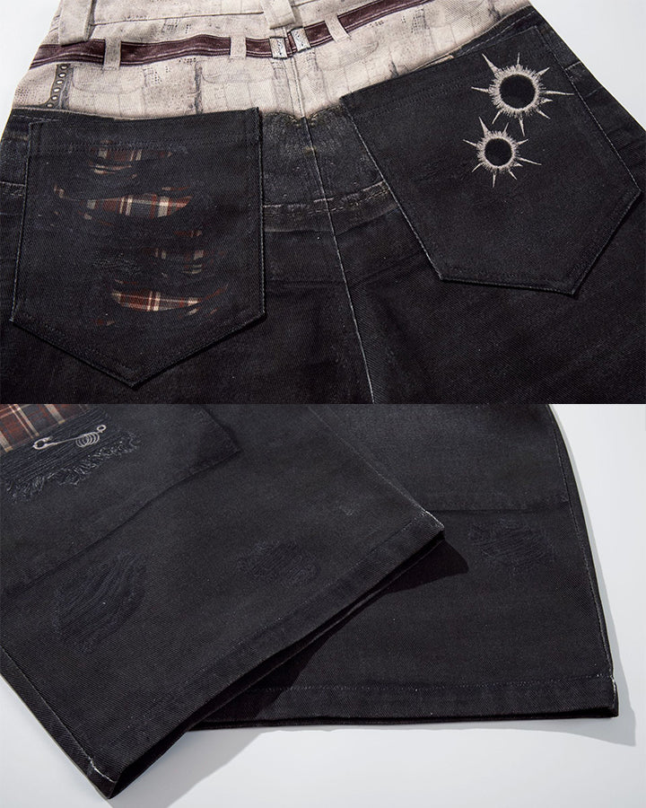 Vintage 3D Print Design Straight Leg Pants New
