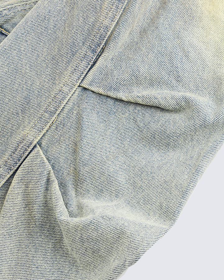 Vintage Wash Denim Jacket with Zipper Pockets