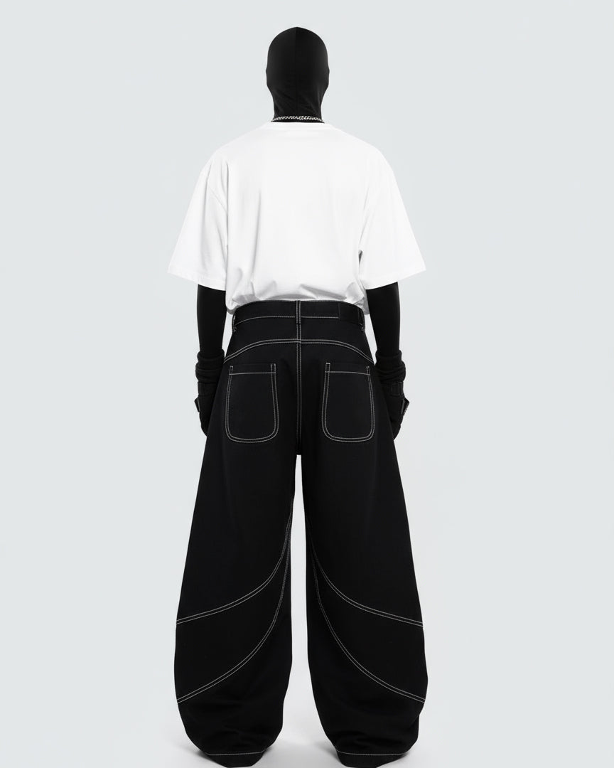 Rebellious Threads—Bold Black Denim Pants