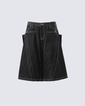 Contrast Stitching Wide-Leg Denim Shorts